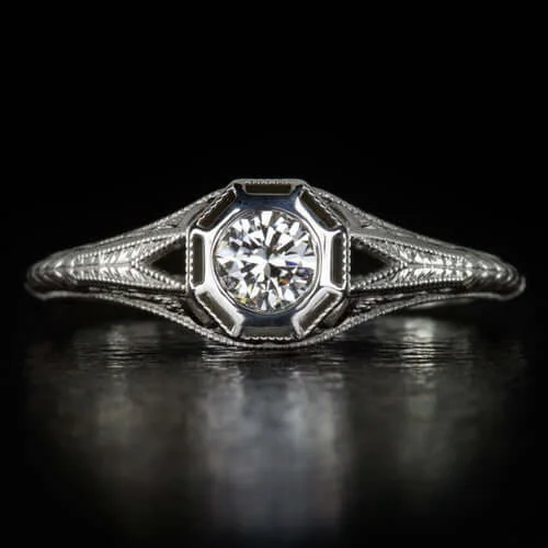 Tension Set Engagement Rings -ART DECO FILIGREE 1/4ct DIAMOND ENGAGEMENT COCKTAIL RING BEZEL VINTAGE STYLE