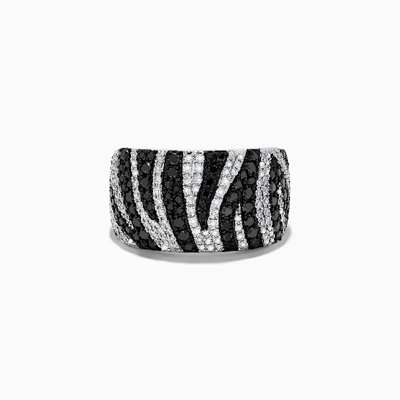 stackable women's rings -14k White Gold Black and White Diamond Zebra Print Ring