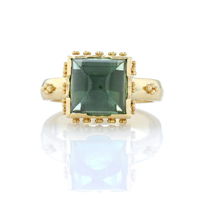 halo setting women's rings -Granualated Green Tourmaline Ring by George Fox