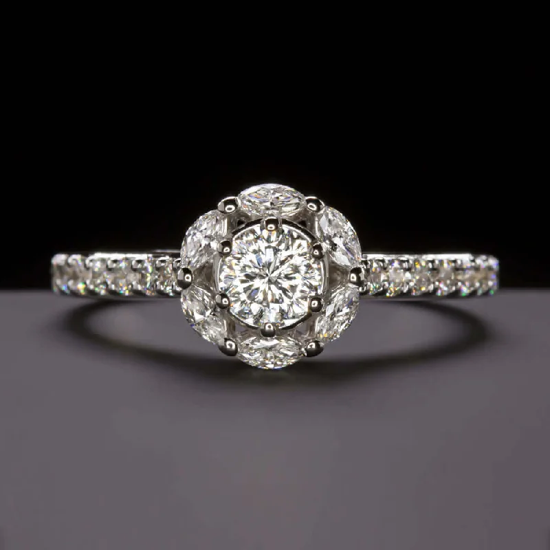 Galaxy Engagement Rings -1.12ctw CELEBRITY CUT DIAMOND ENGAGEMENT RING MARQUISE HALO RADIANT STAR ROUND