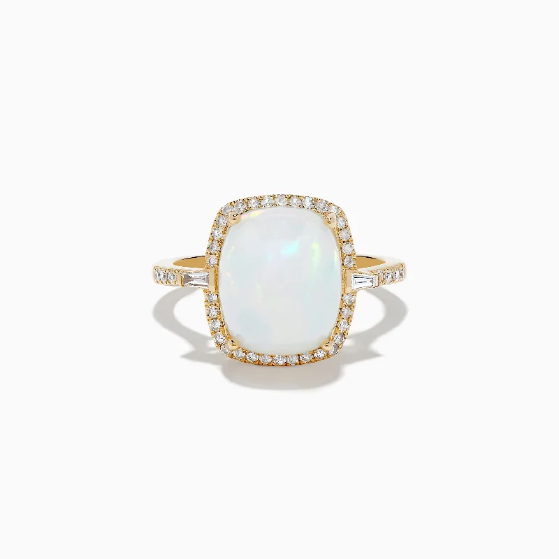 casual women's rings -Aurora 14K Yellow Gold Opal and Diamond Ring