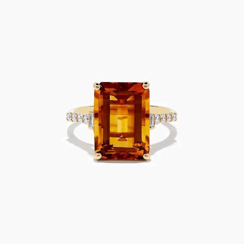 round-cut women's rings -Sunset 14K Yellow Gold Citrine and Diamond Ring