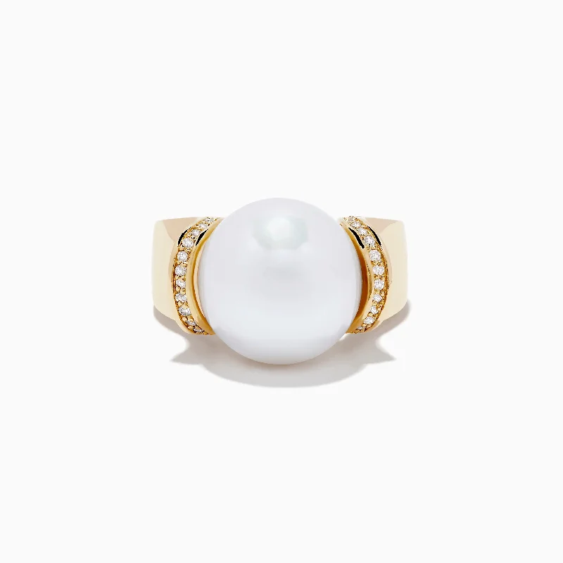 dainty women's rings -14K Yellow Gold Fresh Water Pearl and Diamond Ring