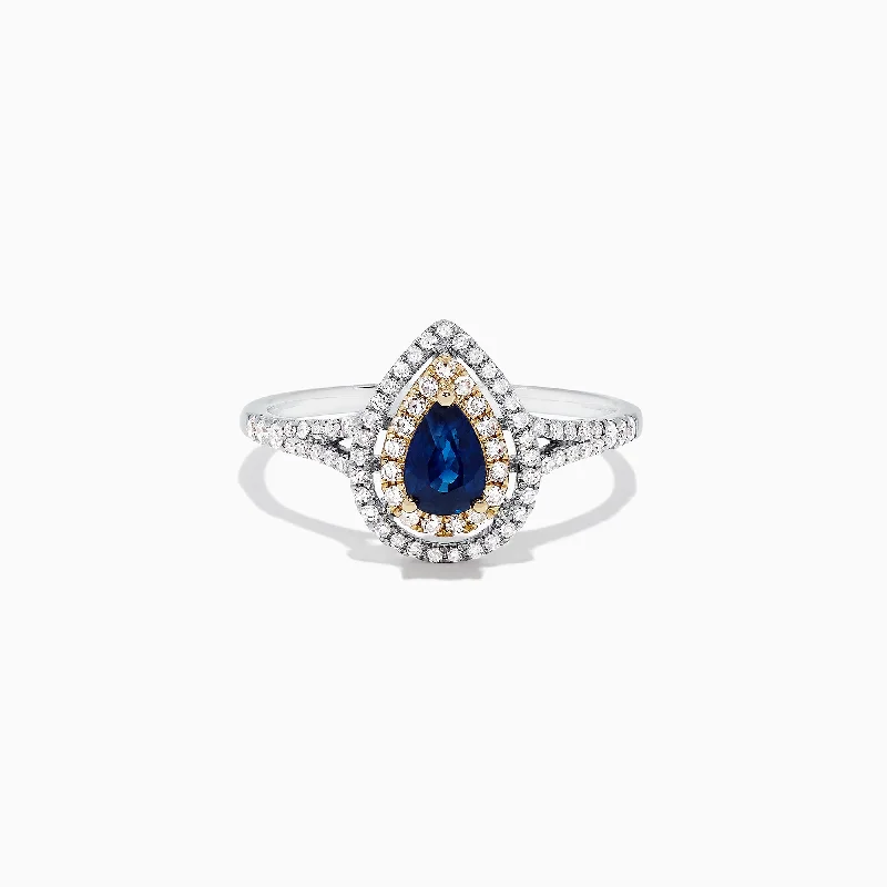 moissanite women's rings -Royale Bleu 14K Two Tone Gold Sapphire and Diamond Ring, 0.77 TCW