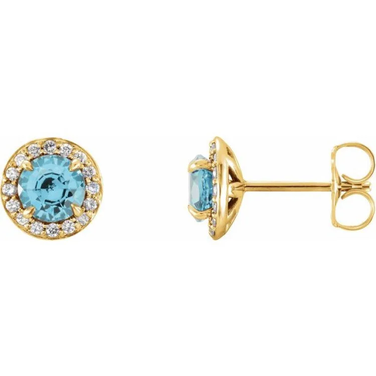 Ladies Oxidized Earrings -14K Yellow 5 mm Natural Blue Zircon & 1/8 CTW Natural Diamond Earrings