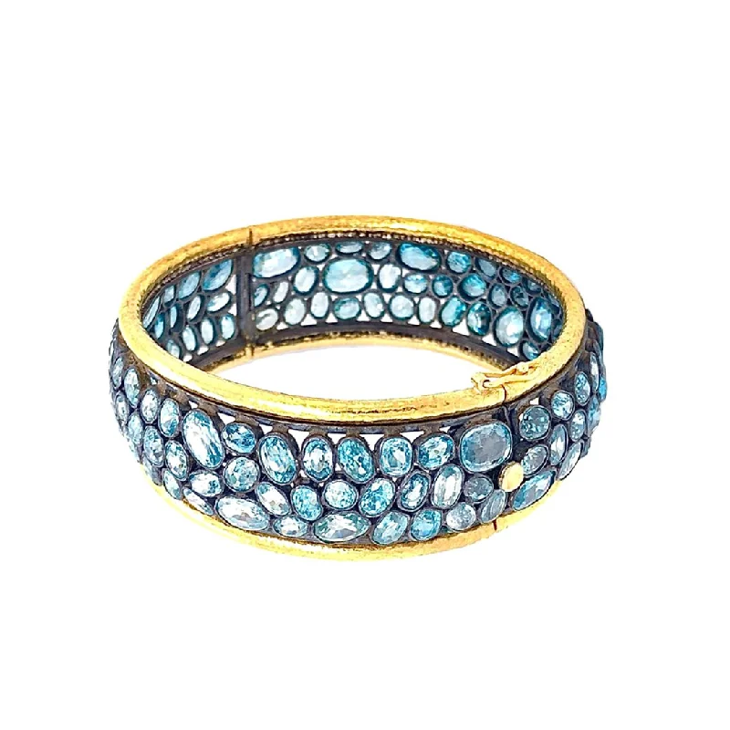 Ladies Bracelets Luxury Brand-Blue Zircon Pebble Bangle Bracelet