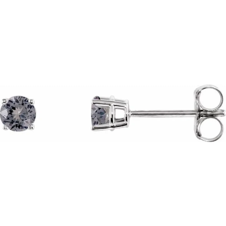 Ladies Thin Earrings -14K White 3 mm Natural Gray Spinel Stud Earrings