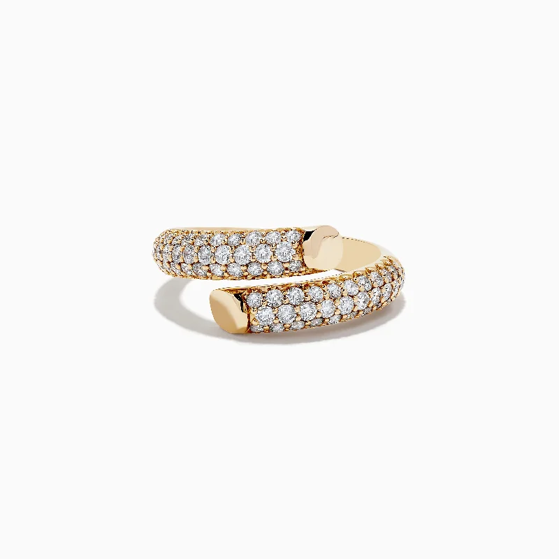 crossover women's rings -D'Oro 14K Yellow Gold Pave Diamond Bypass Ring