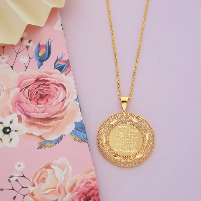 Ladies Ceramic Necklaces -horoscope necklaces for women -Gold Necklace (Chain Hollow Round Frame Shaped Ayatul Kursi Pendant) 21KT - FKJNKL21KM9623