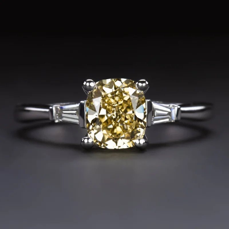 Organic Engagement Rings -1.23ct GIA CERTIFIED YELLOW DIAMOND ENGAGEMENT RING 18k WHITE GOLD CUSHION CUT