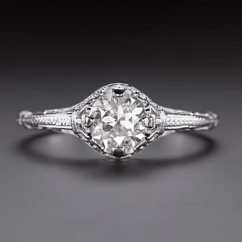 Radiant Cut Engagement Rings -3/4ct OLD CUT DIAMOND ENGAGEMENT RING VINTAGE STYLE 14k WHITE GOLD SOLITAIRE