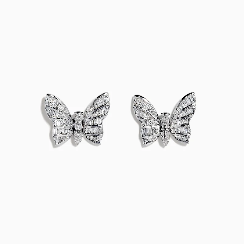 Ladies Birthday Earrings -Nature 14K White Gold Diamond Butterfly Earrings