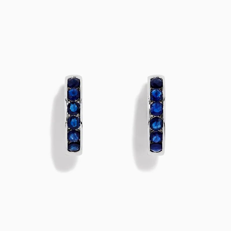 Ladies Victorian Earrings -Royale Bleu 14K White Gold Sapphire Hoop Earring