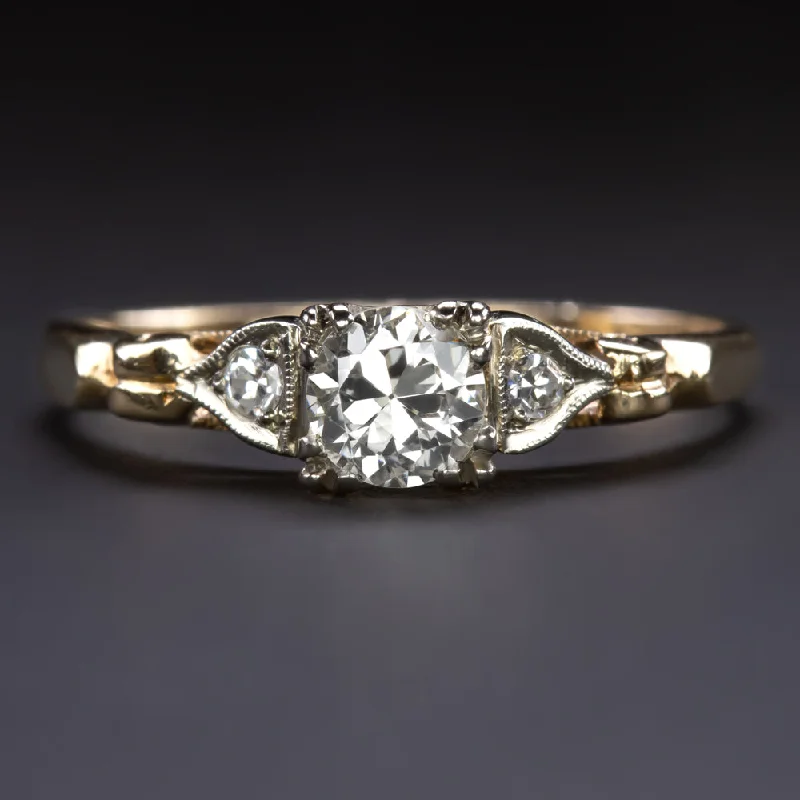 Floral Engagement Rings -1/3ct H VS2 OLD EUROPEAN CUT DIAMOND VINTAGE ENGAGEMENT RING 14k TWO TONE GOLD