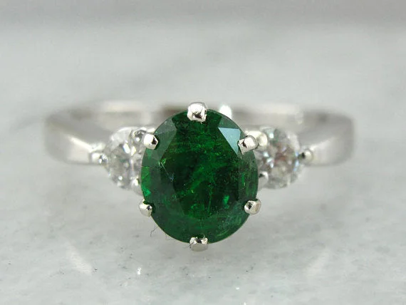 Fantasy Engagement Rings -Tsavorite Garnet, Gorgeous Three Stone Anniversary or Engagement Ring