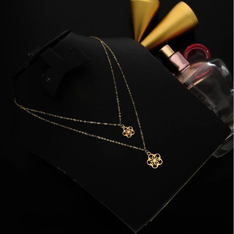 Ladies Astrology Necklaces -oversized necklaces for women -Gold Double Layered Fancy Flower Shaped Necklace 21KT - FKJNKL21KM9794