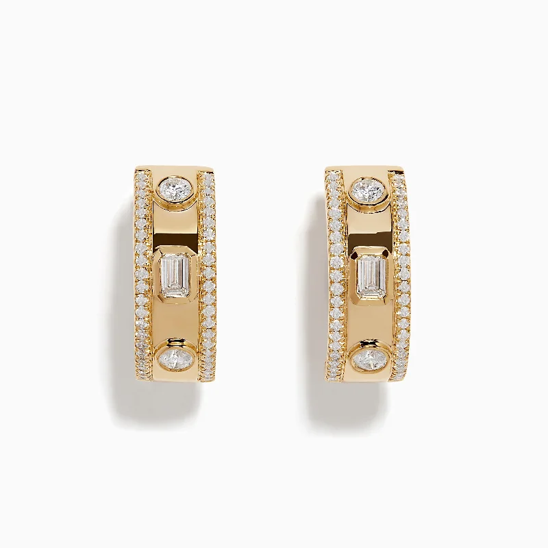 Ladies Playful Earrings -D'Oro 14K Yellow Gold Bezel Set 3/4" Diamond Hoop Earrings 1.14 TCW