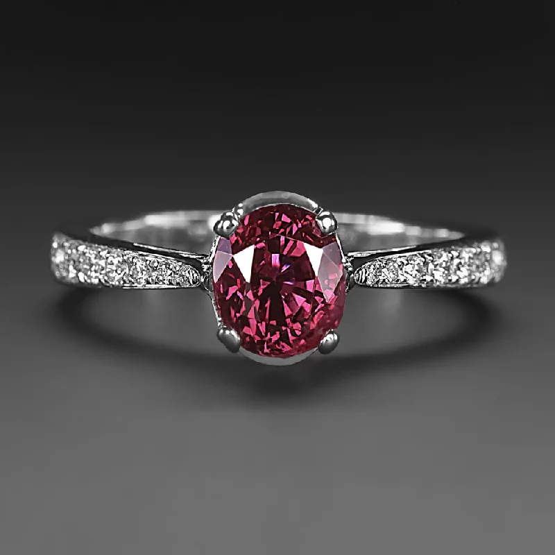 Modern Engagement Rings -1.5ct RUBY DIAMOND 18k ENGAGEMENT RING NATURAL WHITE GOLD COCKTAIL OVAL CLASSIC