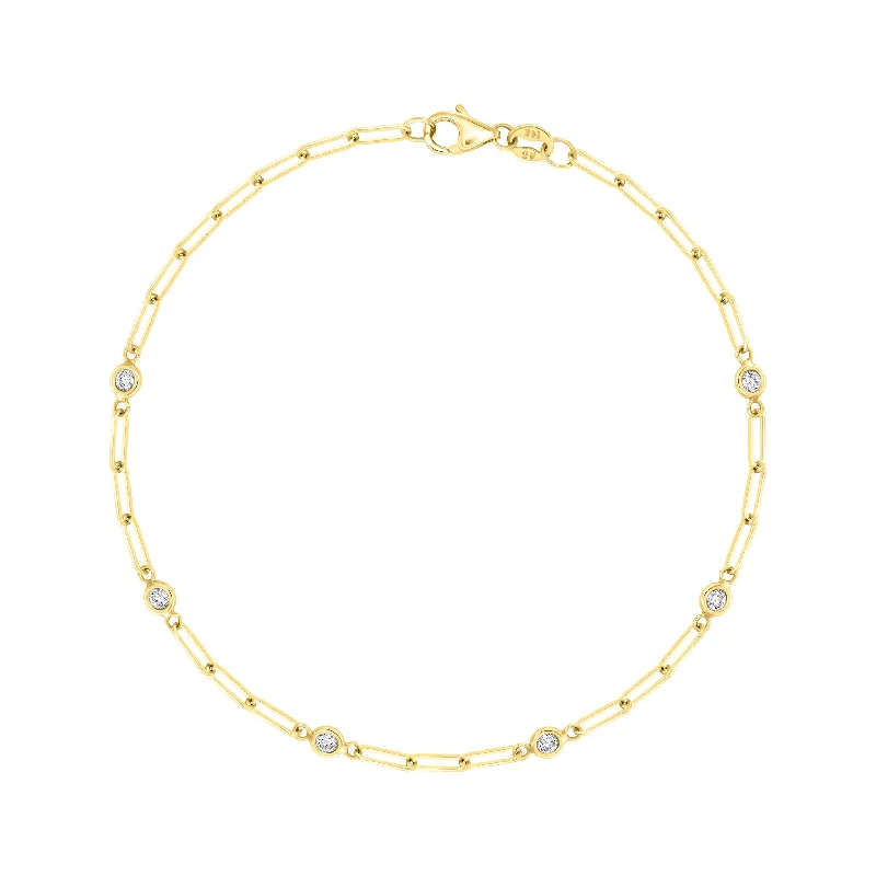 Ladies Bracelets for Engagements-14k Yellow Gold and Diamond Paperclip Chain Bracelet