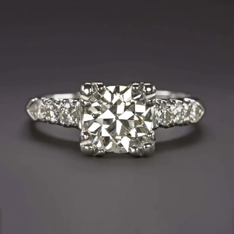 Solitaire Engagement Rings -1.59ct H-I SI2 OLD EUROPEAN CUT DIAMOND ENGAGEMENT RING PLATINUM VINTAGE ESTATE