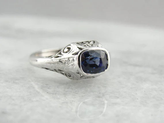 Petite Engagement Rings -Art Deco Fine Sapphire Engagement Ring