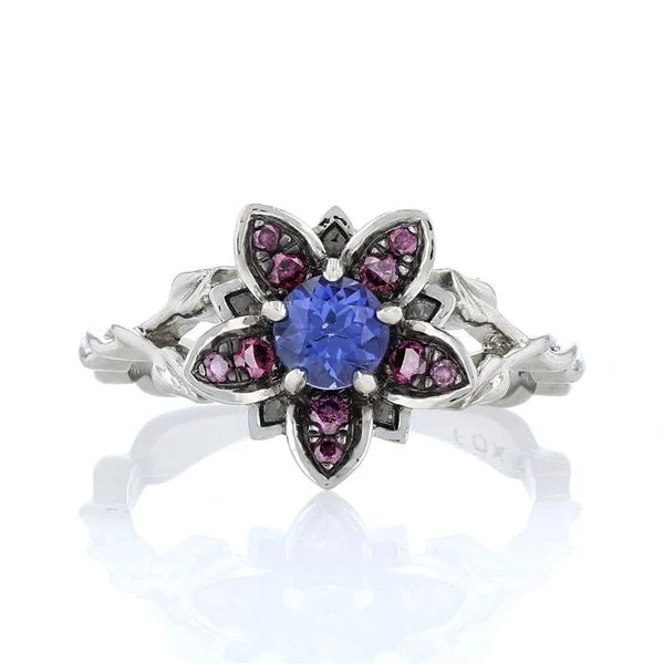 chain-link women's rings -Lotus Purple Diamond & Sapphire Ring