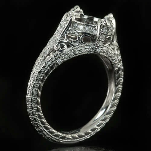 Cross Engagement Rings -VINTAGE STYLE DIAMOND SEMI MOUNT ENGAGEMENT RING 8mm ROUND SETTING FILIGREE