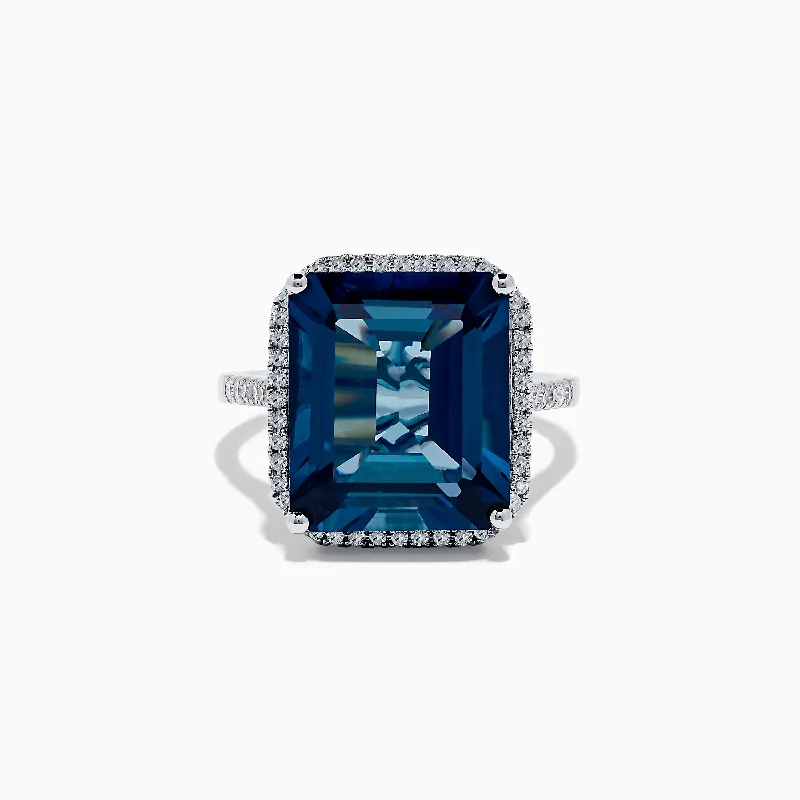 trillion-cut women's rings -Ocean Bleu 14K White Gold Blue Topaz and Diamond Ring