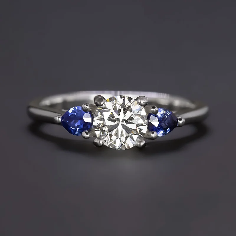 Mixed Metal Engagement Rings -3/4ct DIAMOND SAPPHIRE ENGAGEMENT RING GIA CERTIFIED 3x EXCELLENT CUT PLATINUM