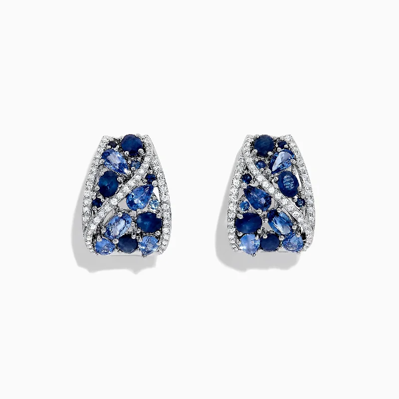 Ladies Birthstone Earrings -Royale Bleu 14K White Gold Blue Sapphire & Diamond Earrings, 5.21 TCW