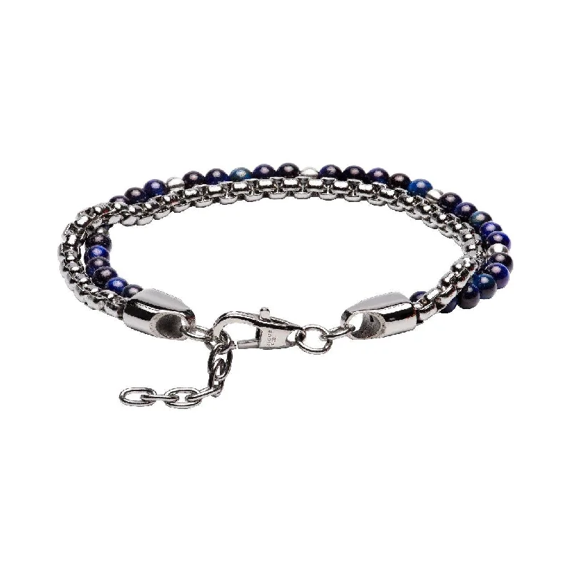 Ladies Bracelets with Spinel-Unique & Co Blue Lapis or Tiger's Eye Beads and Stainless Steel Chain Bracelet