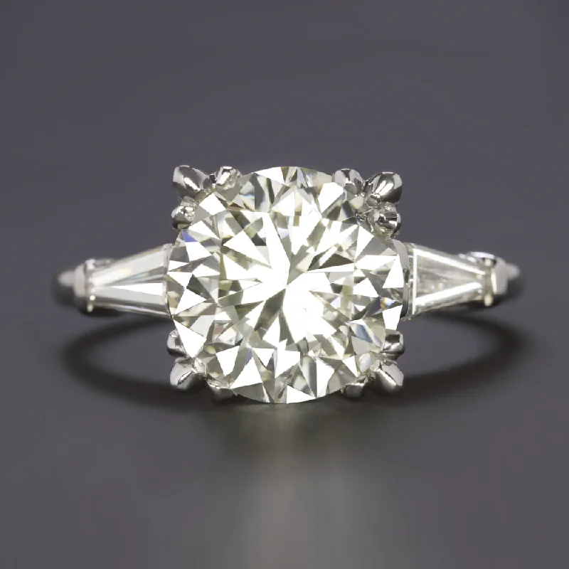 Minimalist Engagement Rings -3.5ct CERTIFIED DIAMOND ENGAGEMENT RING K-L VS1 PLATINUM ROUND BAGUETTE 3 STONE