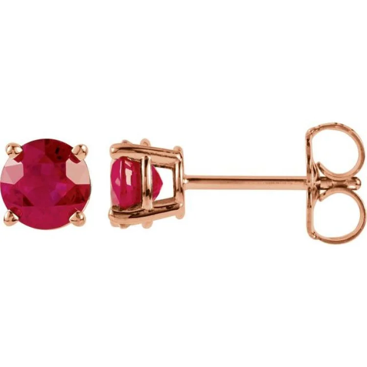 Ladies Energy Earrings -14K Rose 5 mm Natural Ruby Stud Earrings