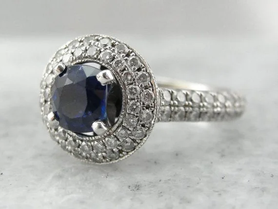 Uncut Diamond Engagement Rings -Contemporary Sapphire and Diamond Engagement Ring