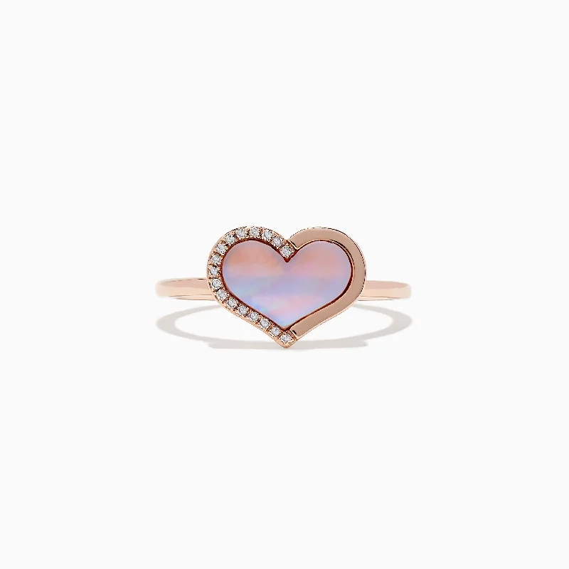 vintage women's rings -14K Rose Gold Mother of Pearl and Diamond Heart Ring, 0.04 TCW