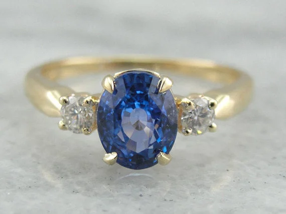 Tension Set Engagement Rings -Classic Three Stone Sapphire and Diamond Engagement Ring