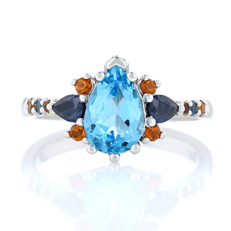 lucky charm women's rings -Blue & Orange Cluster Ring