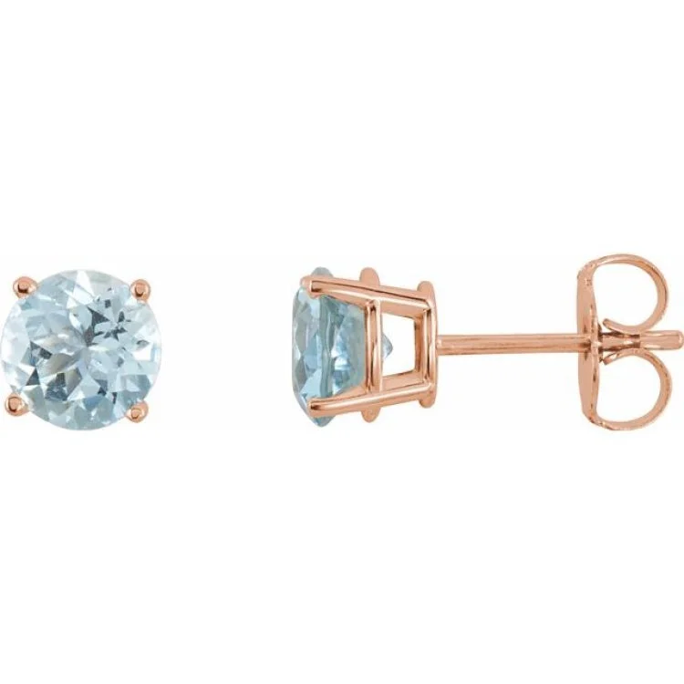 Ladies Chandelier Earrings -14K Rose 5 mm Natural Aquamarine Stud Earrings