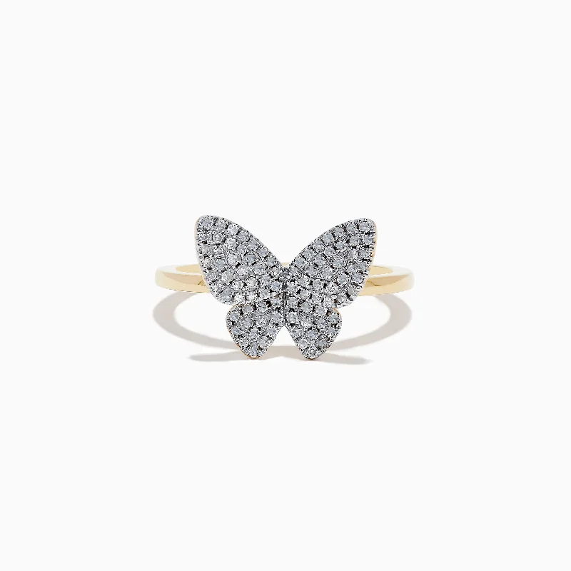 bold statement women's rings -Nature 14K Yellow Gold Diamond Butterfly Ring