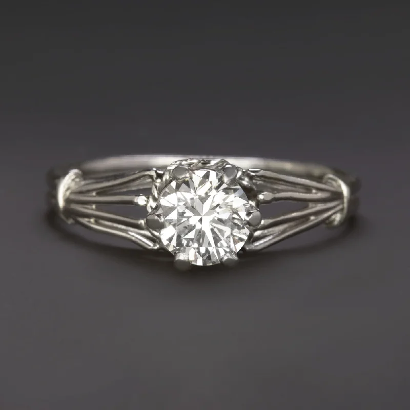 Domed Engagement Rings -VINTAGE DIAMOND ENGAGEMENT RING PLATINUM SOLITAIRE RETRO ROUND CUT 0.70ct F-G VS