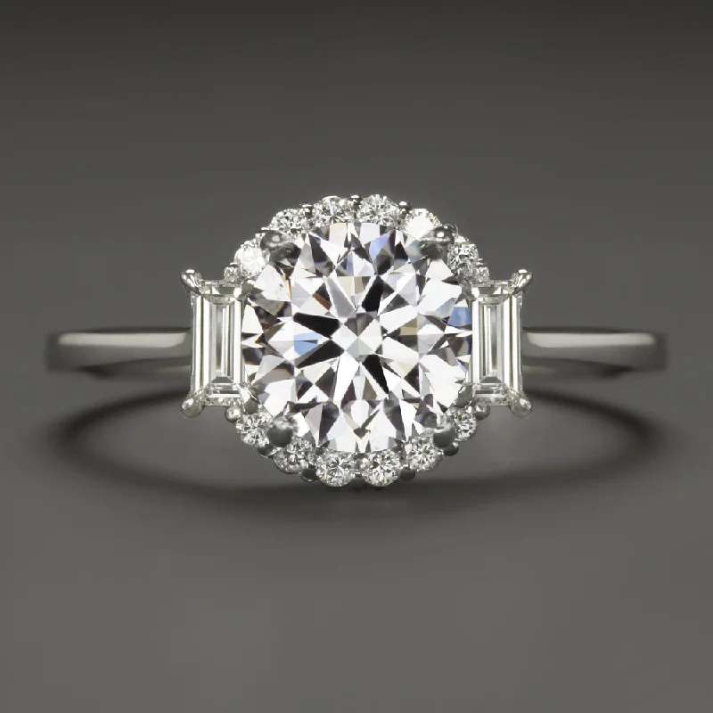 Celestial Engagement Rings -1.5ct GIA CERTIFIED J SI1 DIAMOND ENGAGEMENT RING ROUND CUT HALO BAGUETTE ACCENT