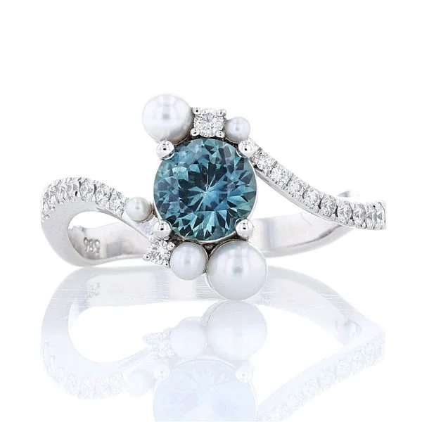 baguette-cut women's rings -Teal Montana Sapphire and Pearl Ring