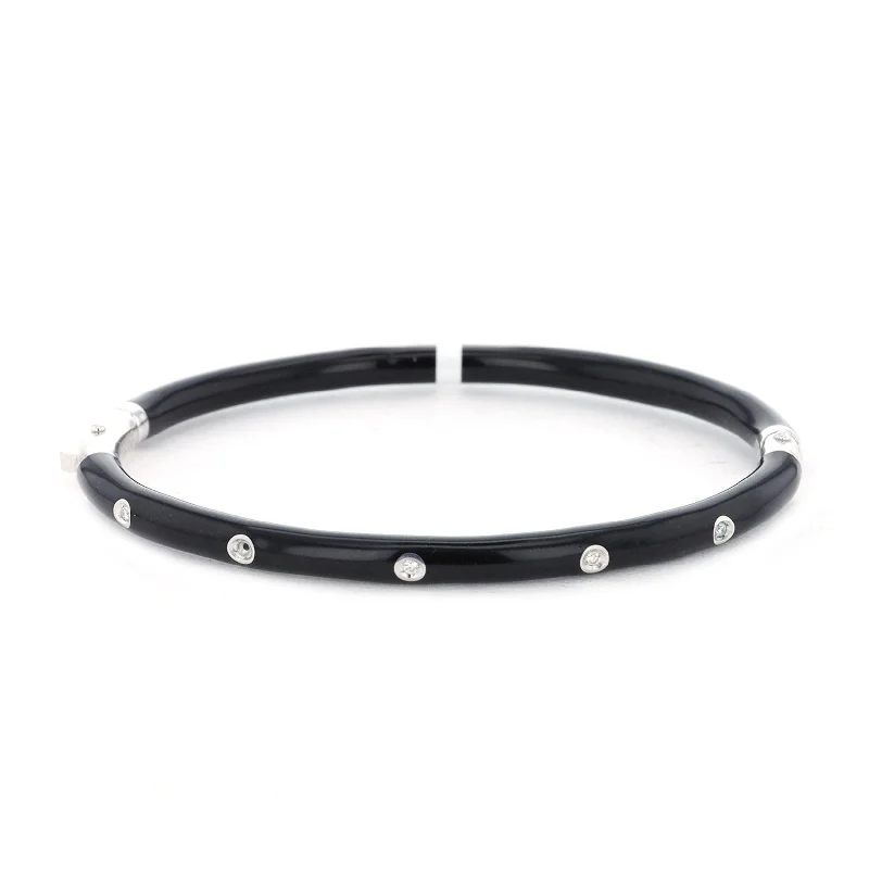 Ladies Bracelets for Engineers-0.10 ctw Diamond Sterling Silver & Enamel Bangle Bracelet