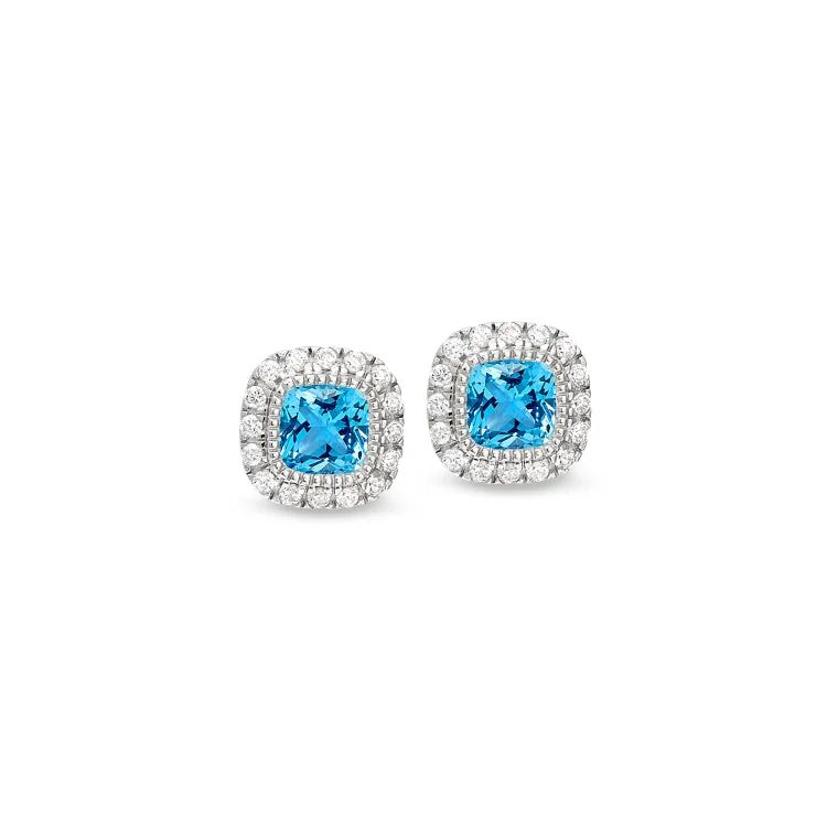 Ladies Chandelier Earrings -Platinum Finish Sterling Silver Micropave Simulated Blue Zircon Earrings with Simulated Diamonds