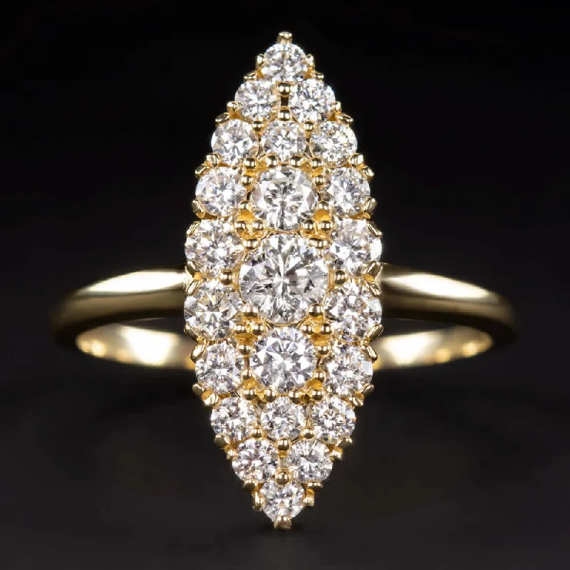 925 Silver Engagement Rings -1 CARAT DIAMOND NAVETTE RING 20mm MARQUISE VINTAGE STYLE ENGAGEMENT YELLOW GOLD