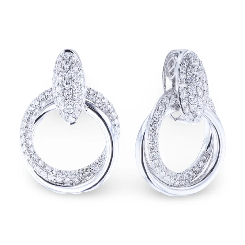 Ladies Sapphire Earrings -18KT WHITE GOLD 1.70CTW DIAMOND HOOP EARRINGS