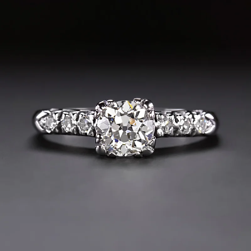 Chunky Engagement Rings -OLD EUROPEAN CUT DIAMOND ENGAGEMENT RING 0.70ct 14k WHITE GOLD VINTAGE ESTATE