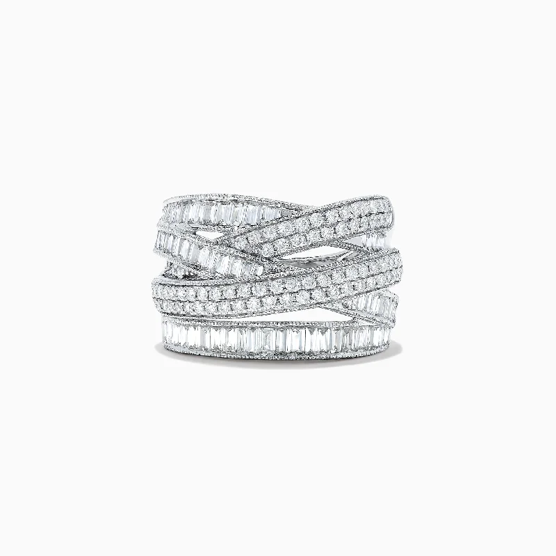 trillion-cut women's rings -Classique 14K White Gold Diamond Crossover Ring, 1.47 TCW