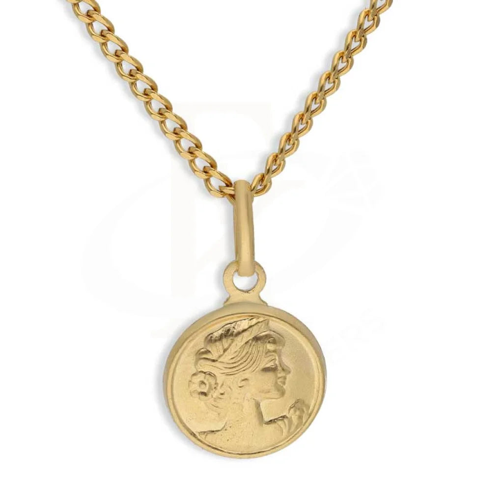 Ladies Smooth Necklaces -locket necklaces for women -Gold Necklace (Chain With Queen Round Shaped Pendant) 18KT - FKJNKL18K2994