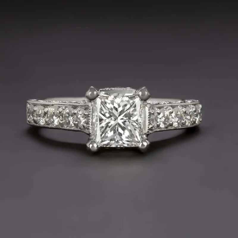 Flush Set Engagement Rings -1.5ct GIA CERTIFIED G VS1 DIAMOND ENGAGEMENT RING 18k WHITE GOLD PRINCESS CUT